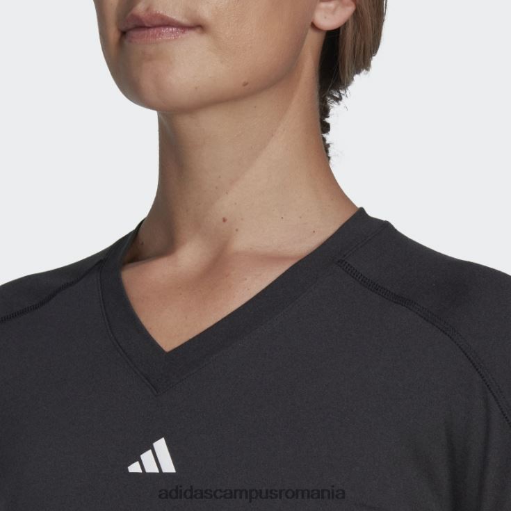 adidas campus romania tricou negru cu decolteu în V, negru, aeroready train essentials, adidas femei negru J266N29069