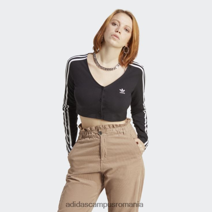 adidas campus romania Tricou negru cu mânecă lungă cu 3 dungi adicolor classics femei negru J266N29527