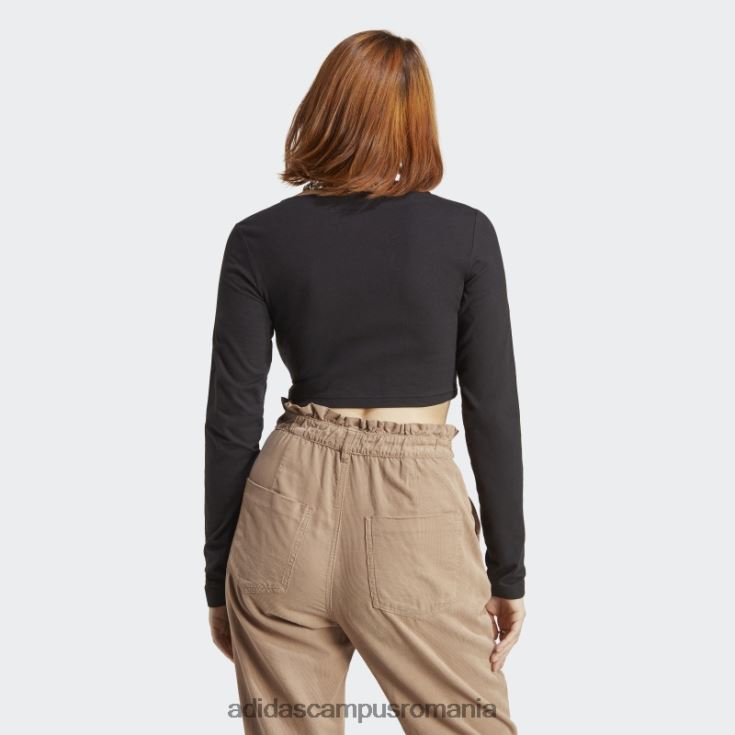 adidas campus romania Tricou negru cu mânecă lungă cu 3 dungi adicolor classics femei negru J266N29527