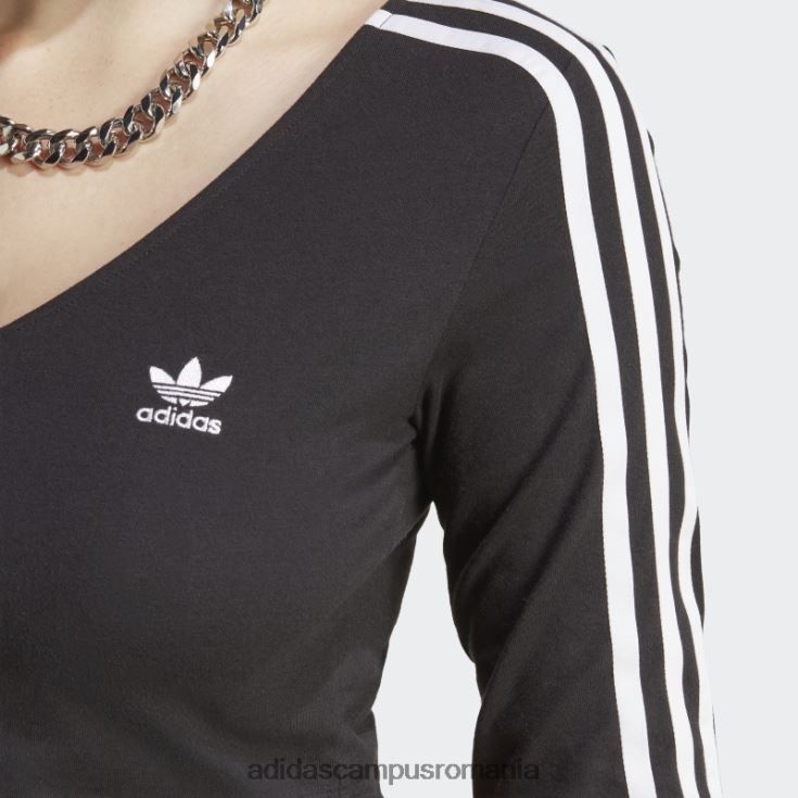 adidas campus romania Tricou negru cu mânecă lungă cu 3 dungi adicolor classics femei negru J266N29527