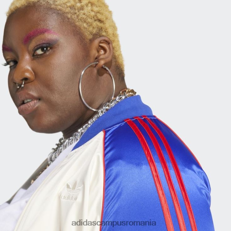 adidas campus romania jachetă de sport din satin alb (mărime plus) femei alb/albastru J266N29659