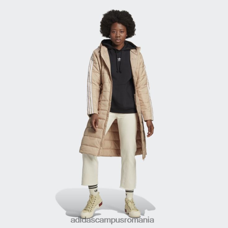 adidas campus romania jachetă premium lungă subțire cu glugă bej femei bej J266N217566