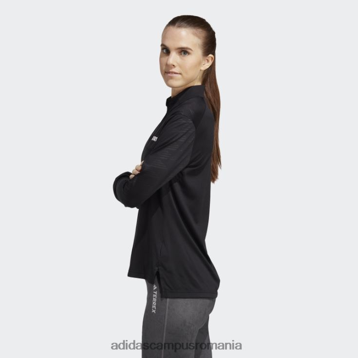 adidas campus romania Tricou negru cu mânecă lungă cu jumătate de fermoar terrex femei negru J266N29913