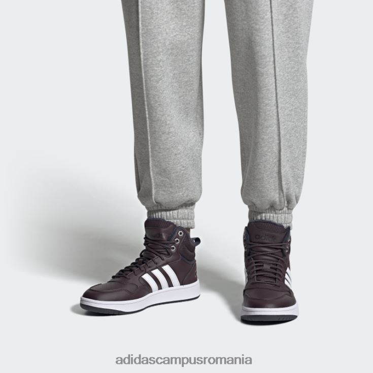 adidas campus romania maroon hoops 3.0 mid lifestyle baschet clasic căptușeală de blană pantofi pentru iarnă femei maro/alb/cerneală J266N216222