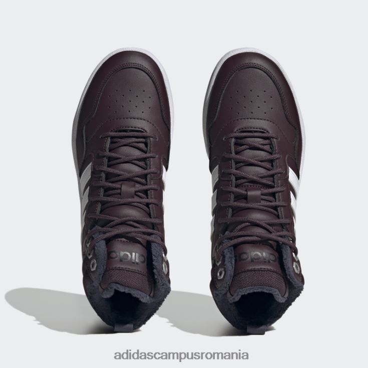 adidas campus romania maroon hoops 3.0 mid lifestyle baschet clasic căptușeală de blană pantofi pentru iarnă femei maro/alb/cerneală J266N216222