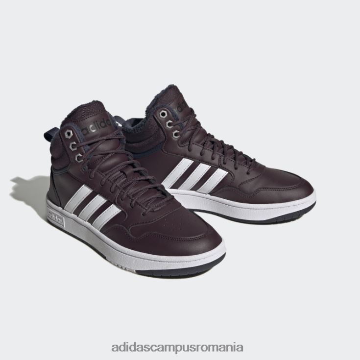 adidas campus romania maroon hoops 3.0 mid lifestyle baschet clasic căptușeală de blană pantofi pentru iarnă femei maro/alb/cerneală J266N216222