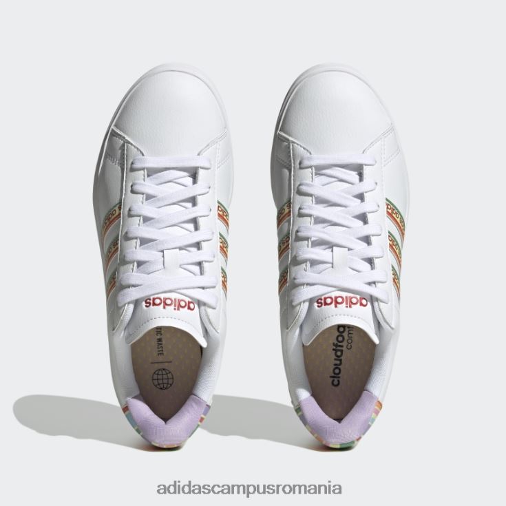 adidas campus romania grand court cloudfoam lifestyle court comfort pantofi roșu luxuriant femei strălucire albă/roșu luxuriant/violet J266N28466