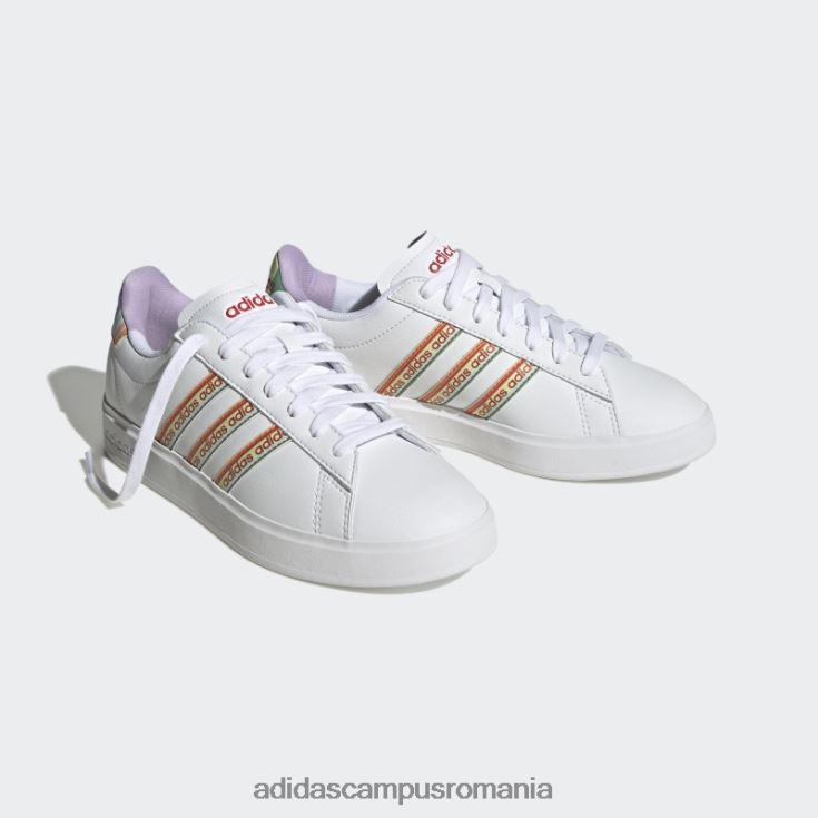 adidas campus romania grand court cloudfoam lifestyle court comfort pantofi roșu luxuriant femei strălucire albă/roșu luxuriant/violet J266N28466