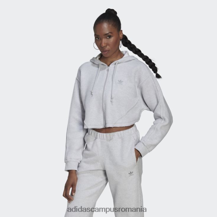 adidas campus romania crop cu fermoar complet haine de relaxare cu glugă gri deschis, negru femei erica gri deschis J266N223030