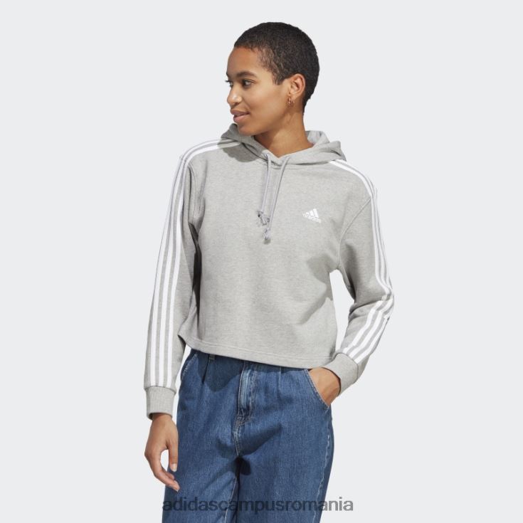 adidas campus romania hanorac cu 3 dungi French Terry alb elegant femei gri mediu/alb J266N223166