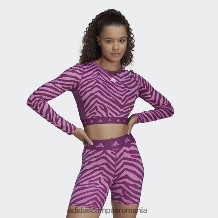 adidas campus romania Tricou cu mânecă lungă cu mânecă lungă, cu zebră, hyperglam techfit multicolor femei multicolor/liliac J266N222648