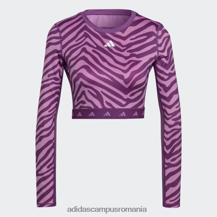 adidas campus romania Tricou cu mânecă lungă cu mânecă lungă, cu zebră, hyperglam techfit multicolor femei multicolor/liliac J266N222648