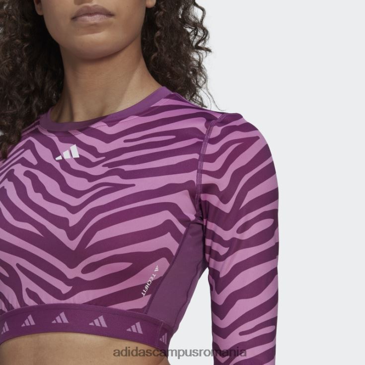 adidas campus romania Tricou cu mânecă lungă cu mânecă lungă, cu zebră, hyperglam techfit multicolor femei multicolor/liliac J266N222648