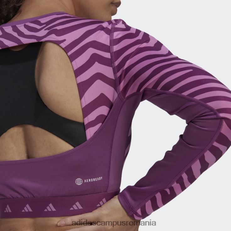 adidas campus romania Tricou cu mânecă lungă cu mânecă lungă, cu zebră, hyperglam techfit multicolor femei multicolor/liliac J266N222648