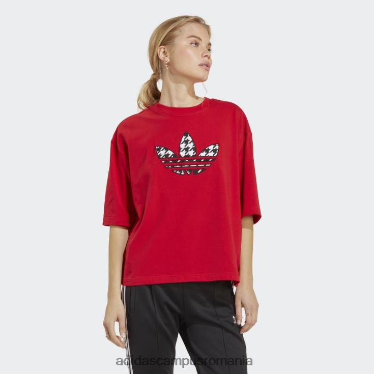 adidas campus romania scarlet originals houndstooth trefoil infill tee femei stacojiu J266N222457
