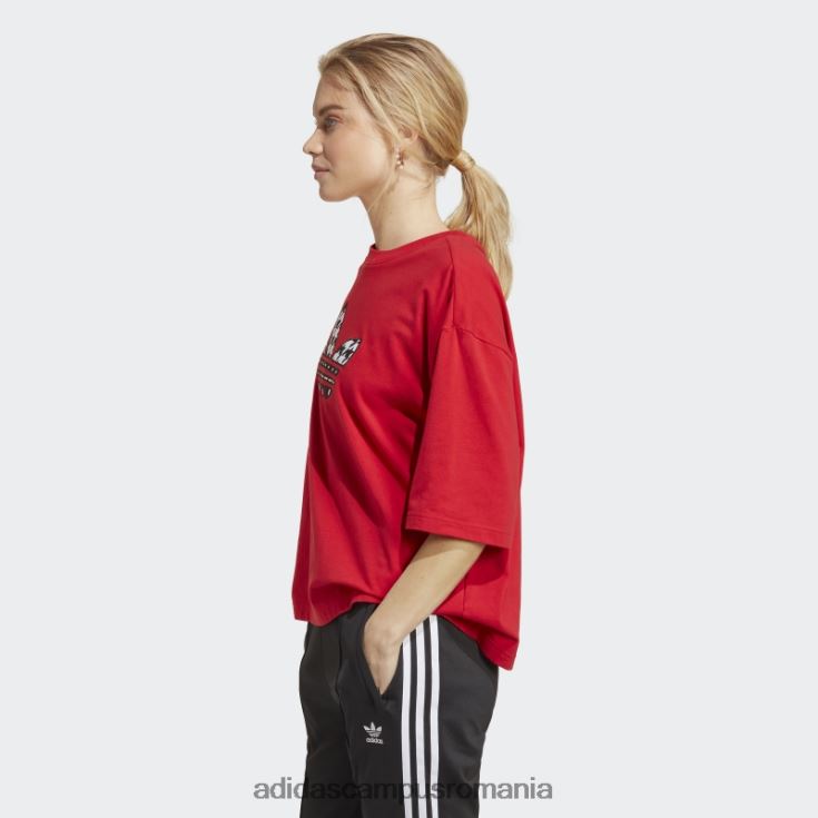 adidas campus romania scarlet originals houndstooth trefoil infill tee femei stacojiu J266N222457