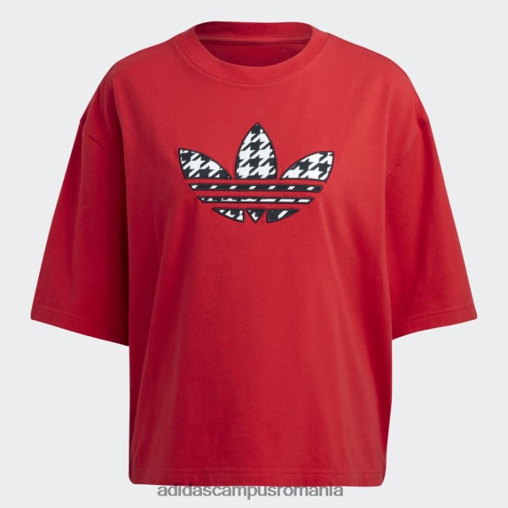 adidas campus romania scarlet originals houndstooth trefoil infill tee femei stacojiu J266N222457