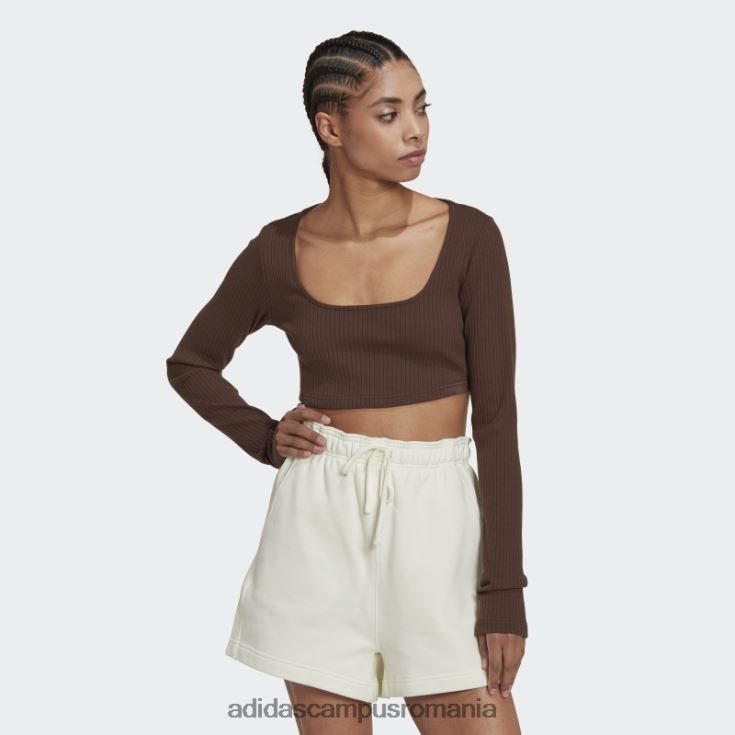 adidas campus romania tricou cu mânecă lungă decupată cu nervuri studio lounge maro femei maro J266N222825