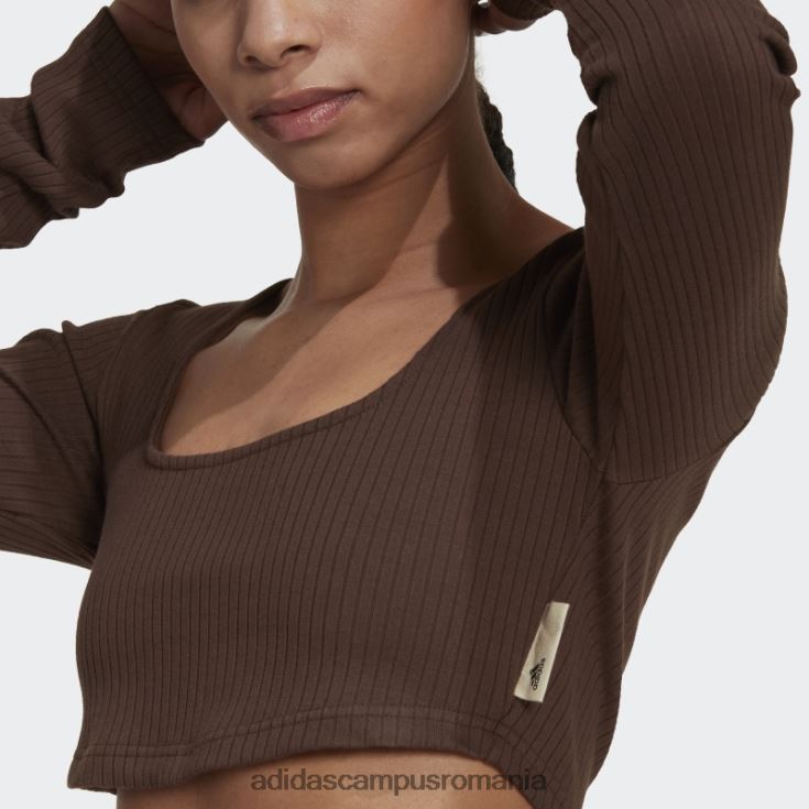 adidas campus romania tricou cu mânecă lungă decupată cu nervuri studio lounge maro femei maro J266N222825