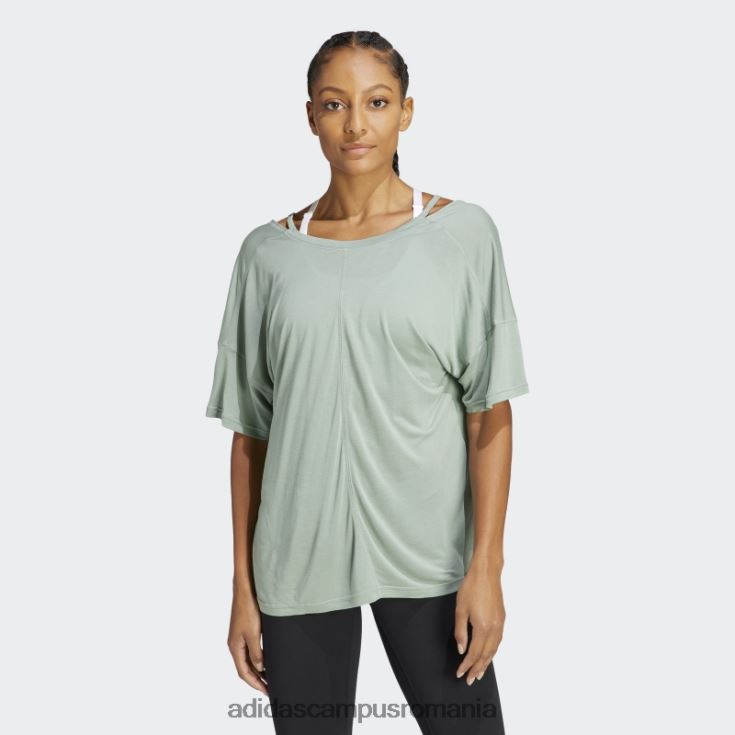 adidas campus romania tricou supradimensionat de yoga studio verde argintiu femei verde argintiu J266N222882