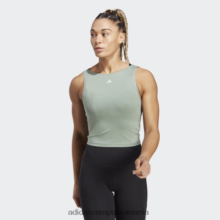 adidas campus romania bluză crop de studio de yoga verde argintiu femei verde argintiu J266N222787