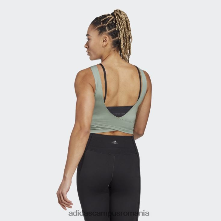 adidas campus romania bluză crop de studio de yoga verde argintiu femei verde argintiu J266N222787