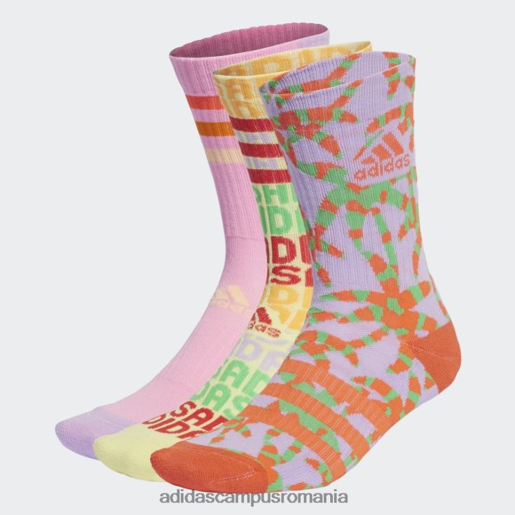 adidas campus romania x farm rio crew sosete 3 perechi multicolor hot unisex strălucire multicoloră/violet J266N28091