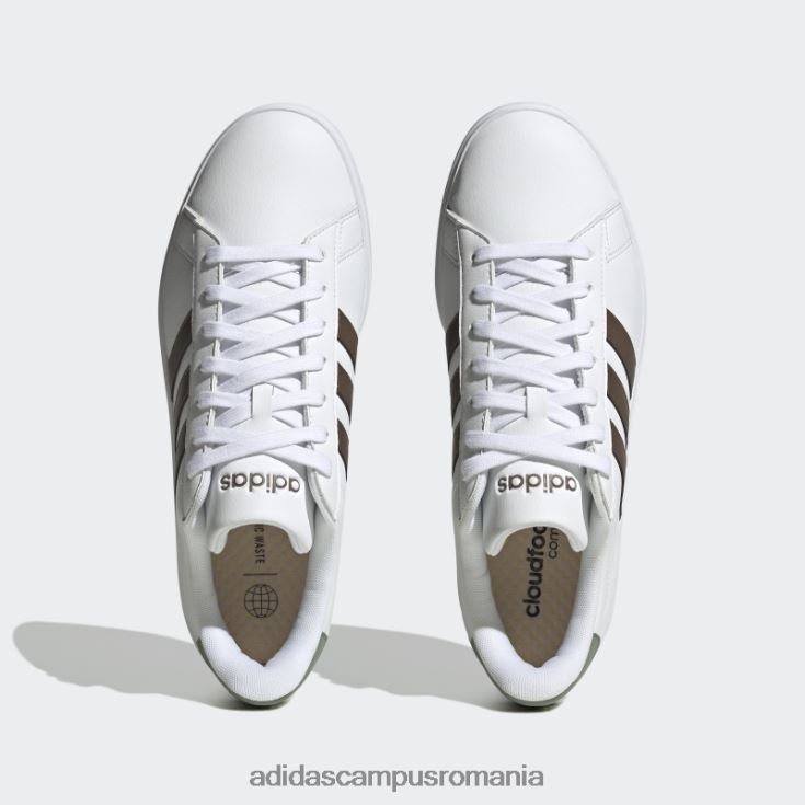 adidas campus romania grand court cloudfoam pantofi confort pământ unisex alb/verde pământ/argintiu J266N212263