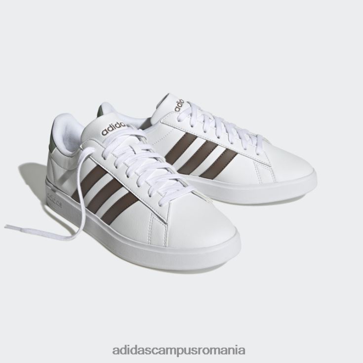 adidas campus romania grand court cloudfoam pantofi confort pământ unisex alb/verde pământ/argintiu J266N212263
